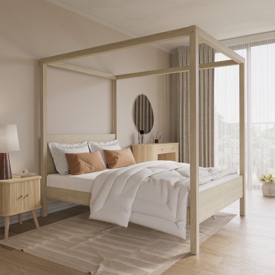 Double Four Poster Bed Frame in Oak - Victoria