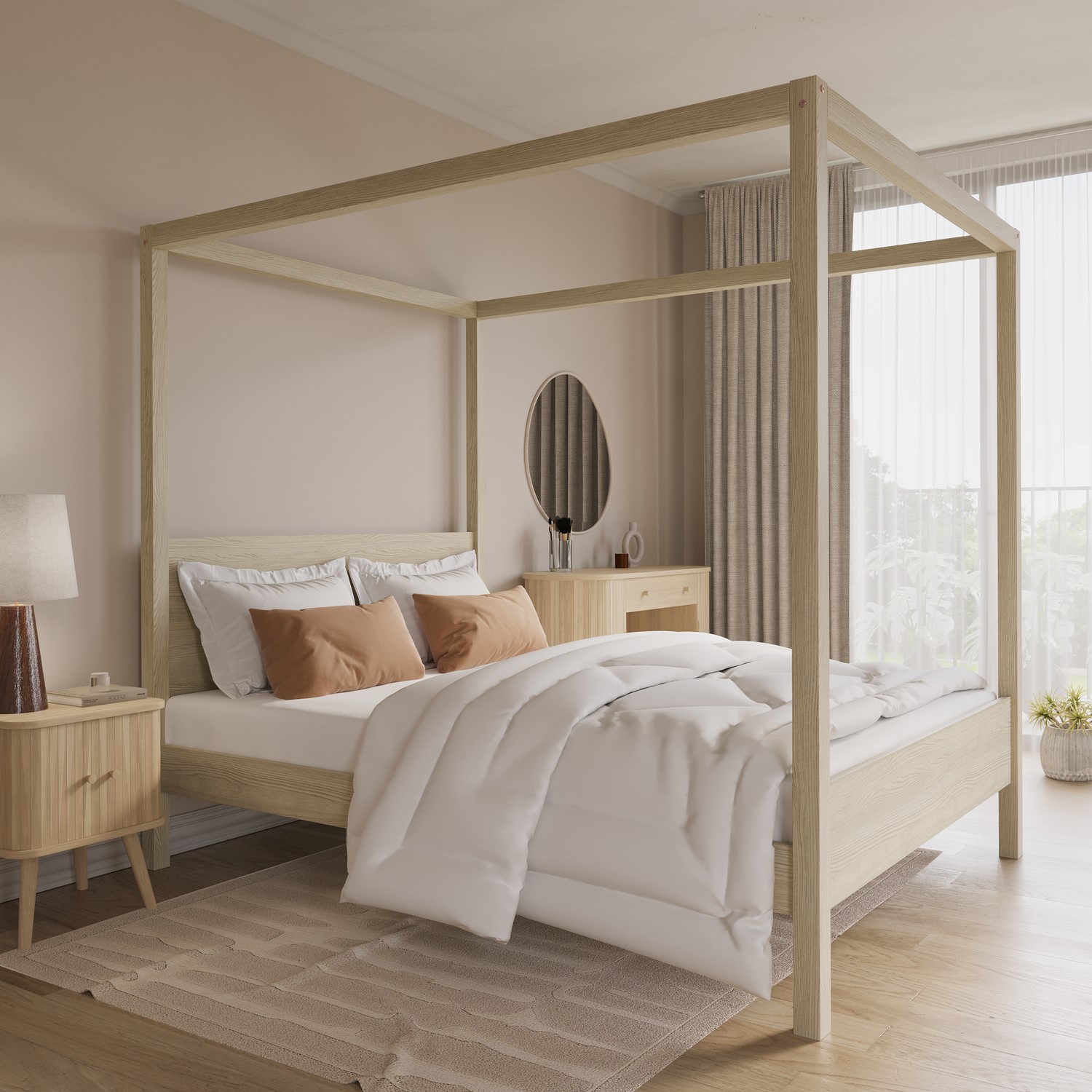 Victoria Brown King Size Four Poster Bed Frame In Oak
