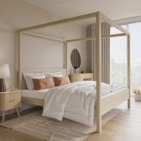 Super King Four Poster Bed Frame in Light Wood - Victoria