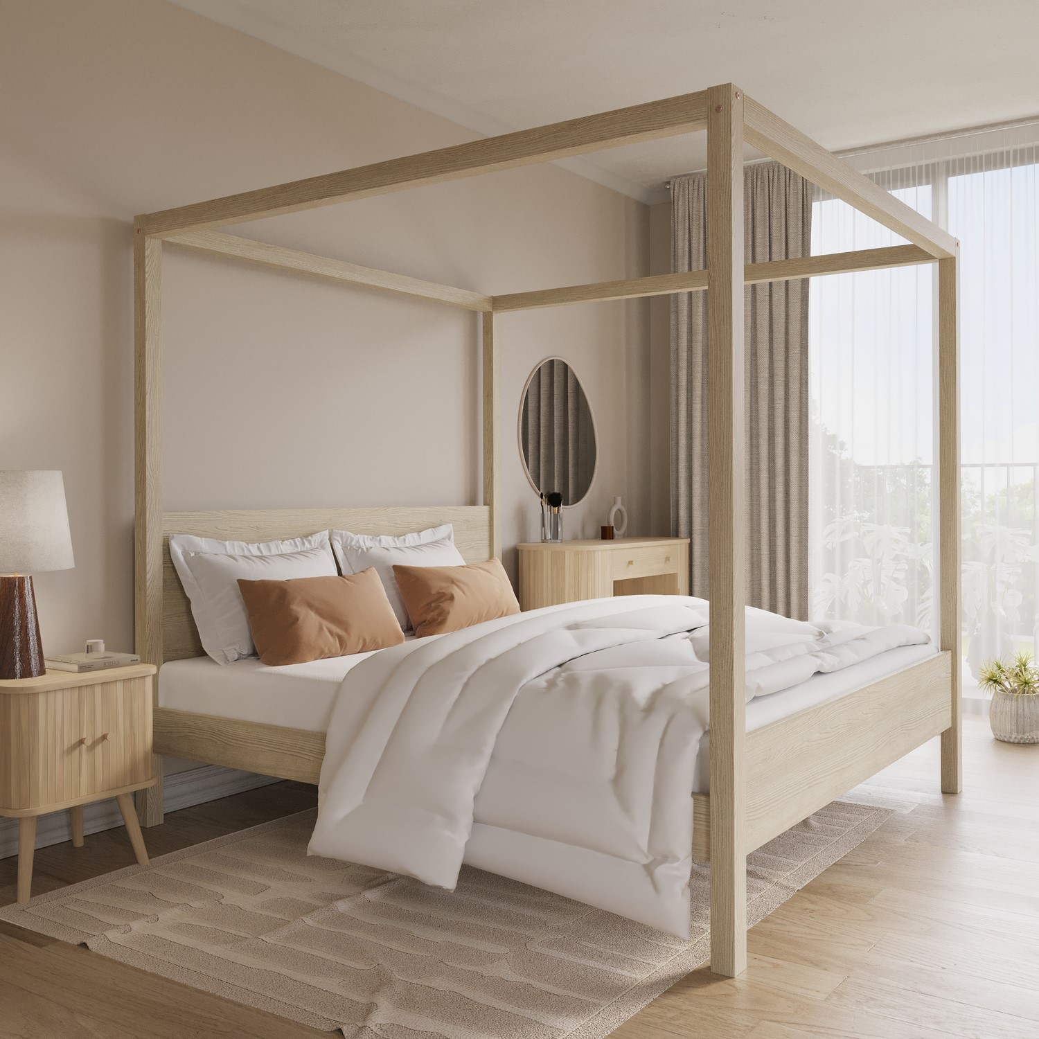 Victoria Brown Super King Four Poster Bed Frame In Oak