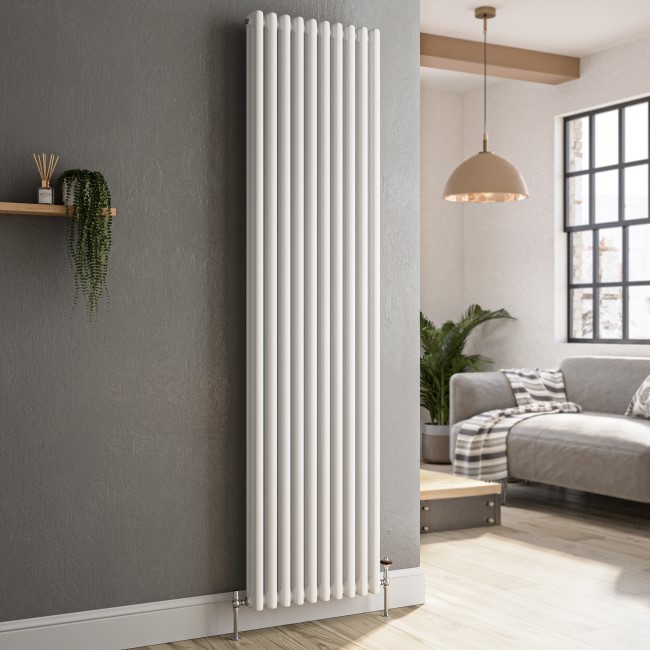 Reggio White Vertical Triple Column Traditional Radiator 1800x470mm 5545 BTU - Cast Iron Style