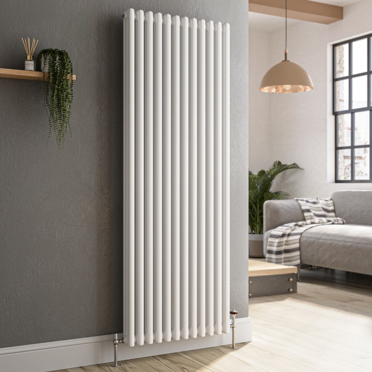 Reggio White Vertical Triple Column Traditional Radiator 1500x560mm 5626 BTU - Cast Iron Style