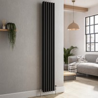 Reggio Midnight Black Vertical Triple Column Traditional Radiator 1800x290mm 3327 BTU - Cast Iron Style