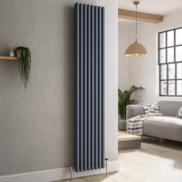 Reggio Anthracite Vertical Triple Column Traditional Radiator 1800x380mm 4436 BTU - Cast Iron Style