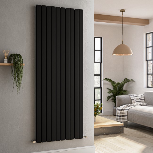 Riace Midnight Black Vertical Flat Designer Radiator 1800x680mm Double Panel 6947 BTU