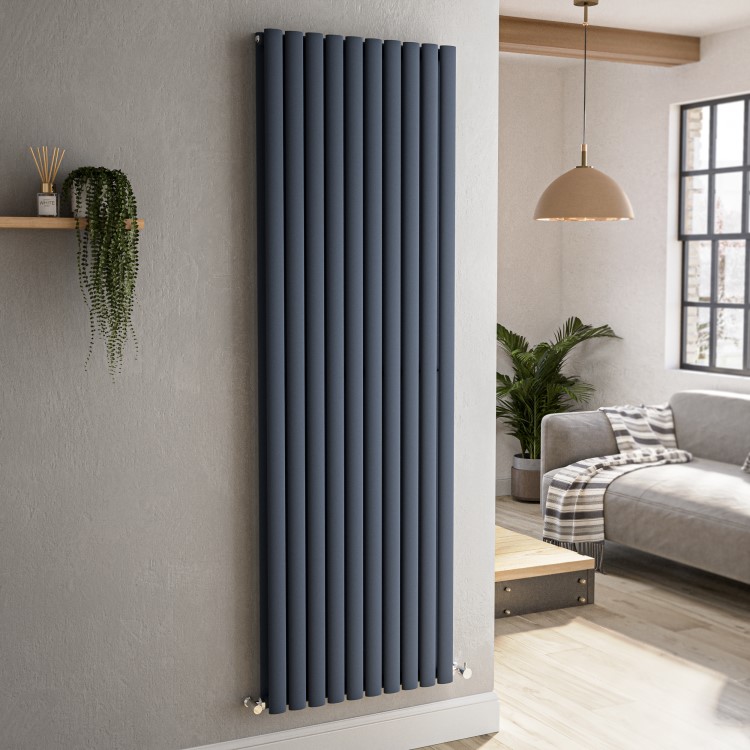 Sorrento Anthracite Vertical Oval Designer Radiator 1800x590mm Double Panel 6229 BTU