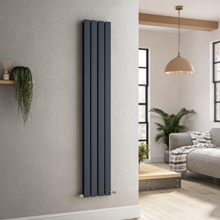 Riace Anthracite Vertical Flat Designer Radiator 1600x272mm Double Panel 2458 BTU