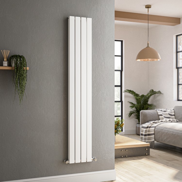 Riace White Vertical Flat Designer Radiator 1600x272mm Double Panel 2458 BTU