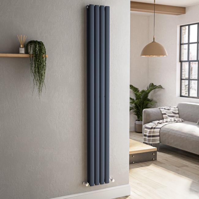 Sorrento Anthracite Vertical Oval Designer Radiator 1800x236mm Double Panel 2491 BTU