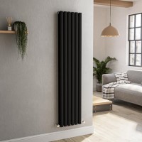 Sorrento Midnight Black Vertical Oval Designer Radiator 1600x354mm Double Panel 3351 BTU