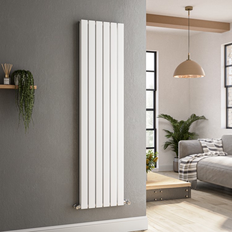 Riace White Vertical Flat Designer Radiator 1600x408mm Double Panel 3687 BTU