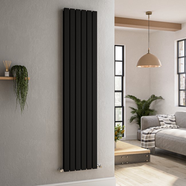 Riace Midnight Black Vertical Flat Designer Radiator 1800x408mm Double Panel 4168 BTU