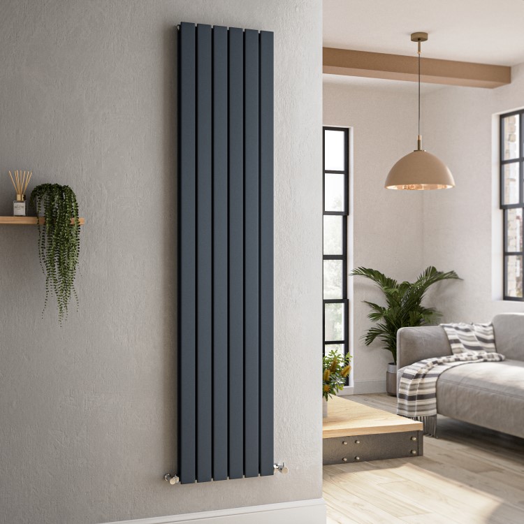 Riace Anthracite Vertical Flat Designer Radiator 1800x408mm Double Panel 4168 BTU