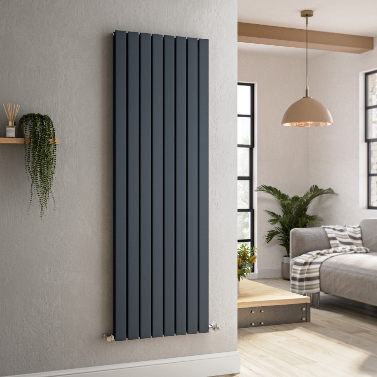 Riace Anthracite Vertical Flat Designer Radiator 1600x544mm Double Panel 4916 BTU