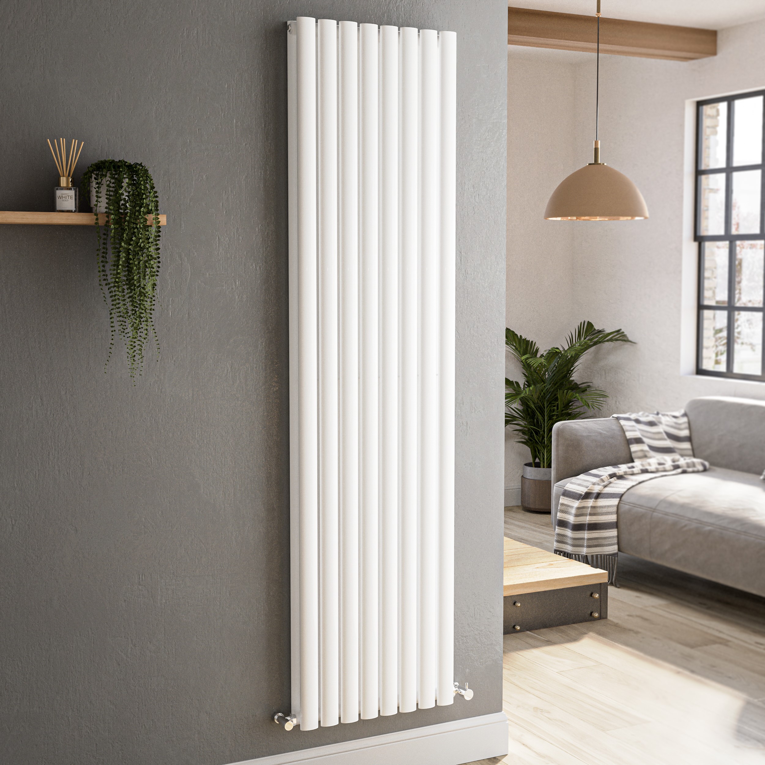 Sorrento White Vertical Oval Designer Radiator 1800x472mm Double Panel ...
