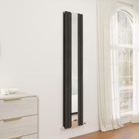 Specchio Midnight Black Vertical Flat Mirror Designer Radiator 1800x385mm Double Panel 3541 BTU