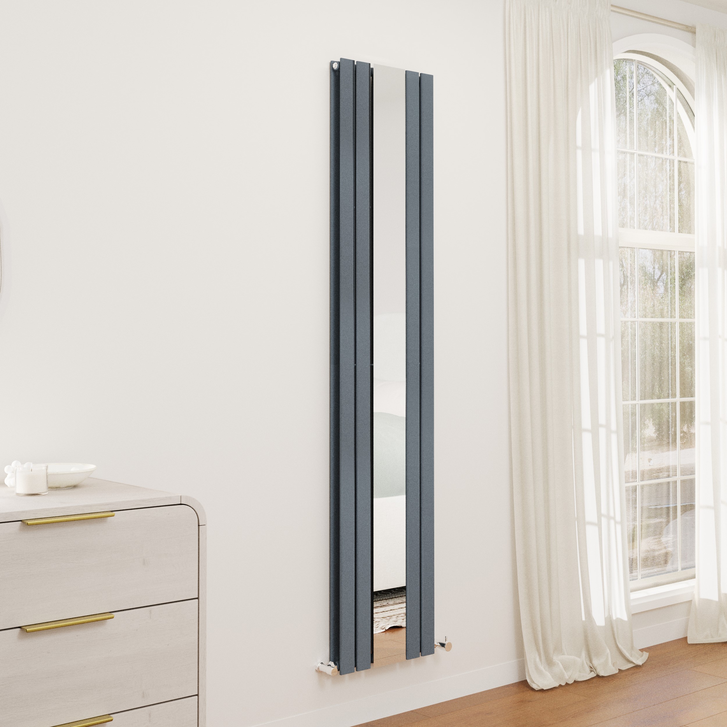 Specchio Anthracite Vertical Flat Designer Radiator with Mirror ...