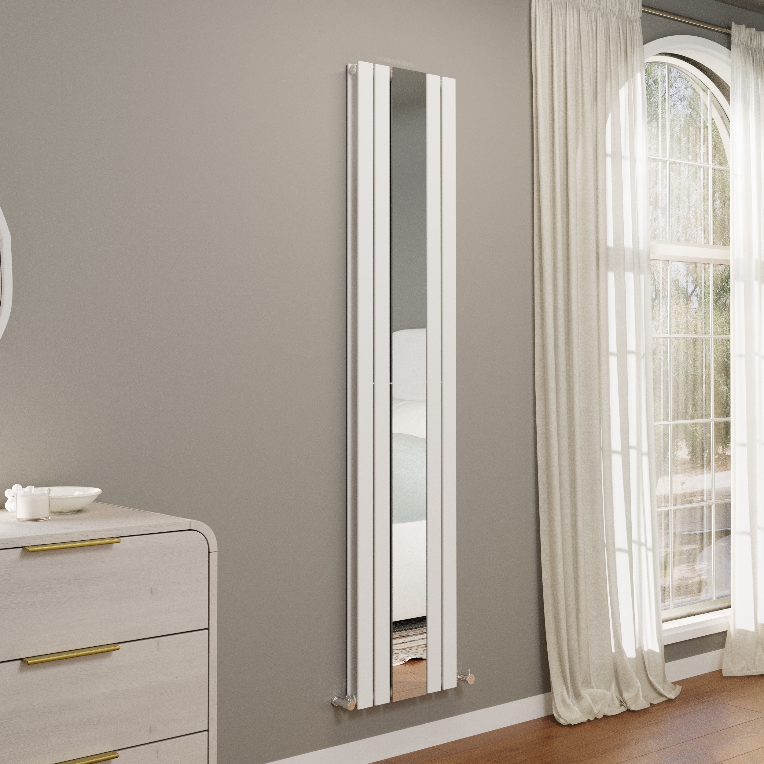 Specchio White Vertical Flat Mirror Designer Radiator 1800x385mm Double ...
