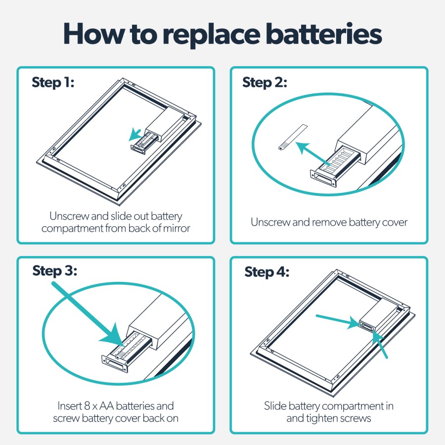 Rectangular Backlit Bathroom Mirror with Battery Operated Lights 700 x 500mm - Vela