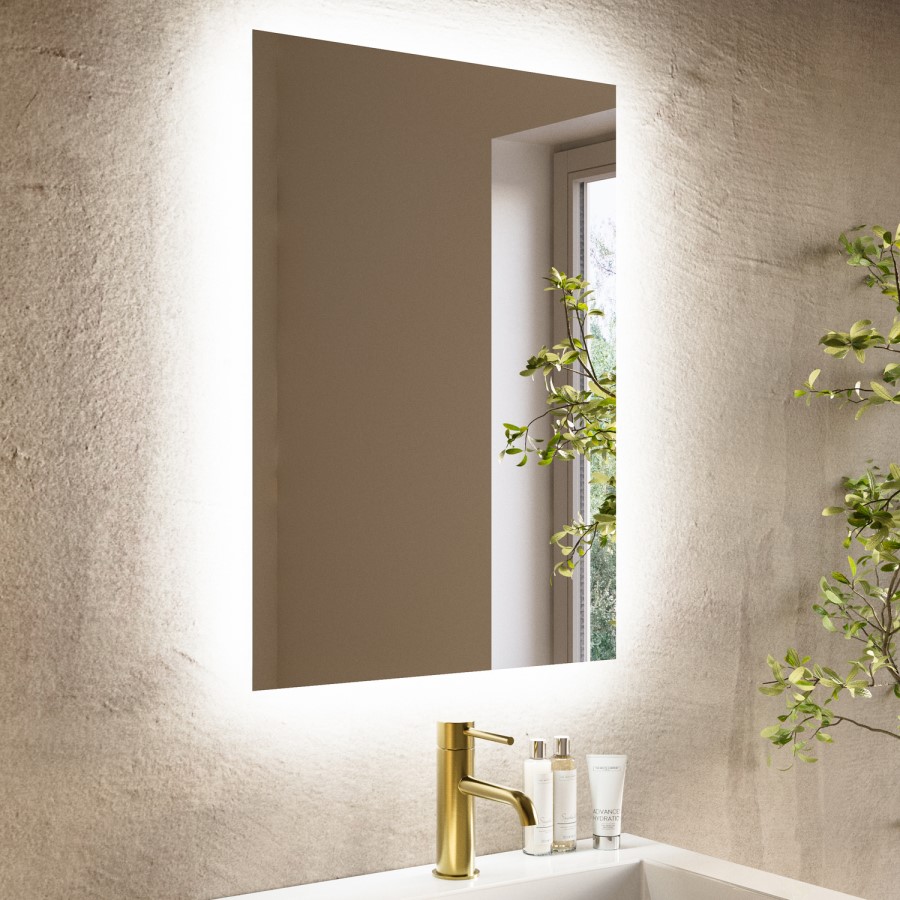 Rectangular Backlit Bathroom Mirror with Battery Operated Lights 700 x 500mm - Vela