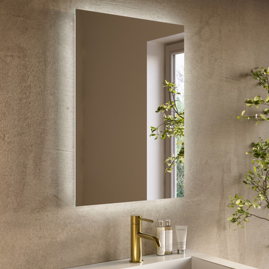 Rectangular Backlit Bathroom Mirror with Battery Operated Lights 700 x 500mm - Vela