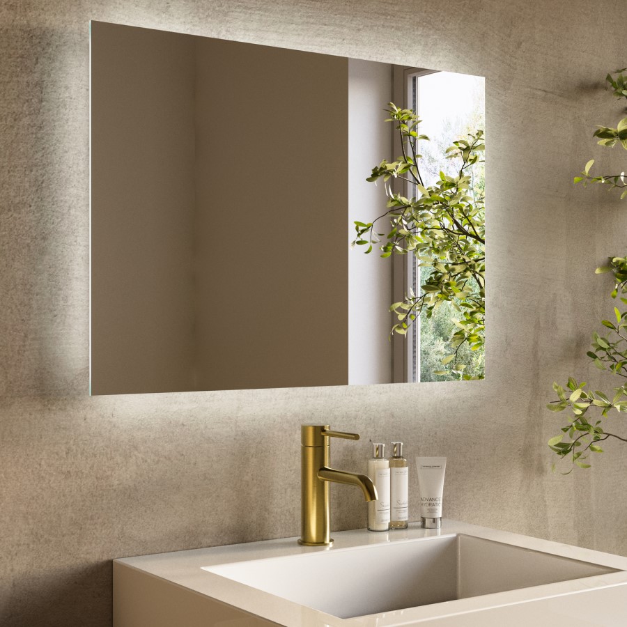 Rectangular Backlit Bathroom Mirror with Battery Operated Lights 700 x 500mm - Vela