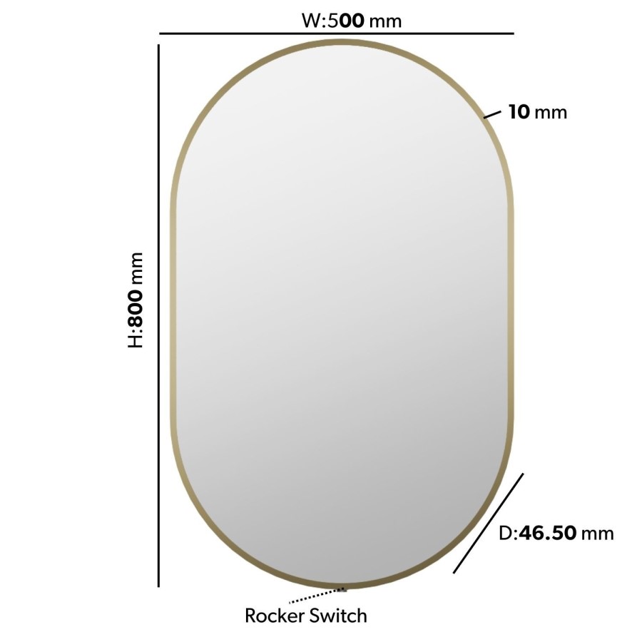 Rectangular Backlit Brass Wall Mirror with Battery Operated Lights 50 x 80cm - Venus