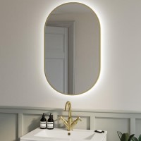 Oval Brass Backlit Heated Bathroom Mirror with Lights 500 x 800mm - Venus