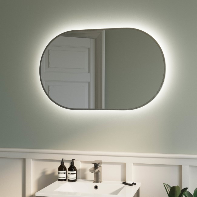 Oval Gunmetal Backlit Heated Bathroom Mirror with Lights 500 x 800mm - Venus