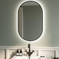 Oval Black Backlit Bathroom Mirror with Battery Operated Lights 500 x 800mm - Venus