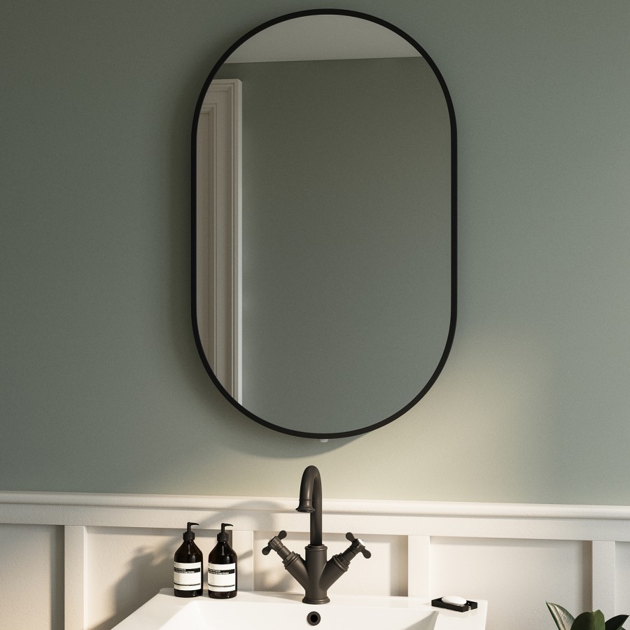 Oval Black Backlit Bathroom Mirror with Battery Operated Lights 500 x 800mm - Venus