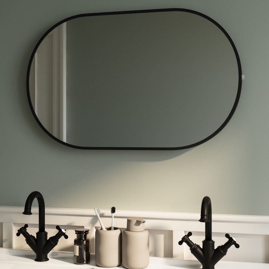 Oval Black Backlit Bathroom Mirror with Battery Operated Lights 500 x 800mm - Venus