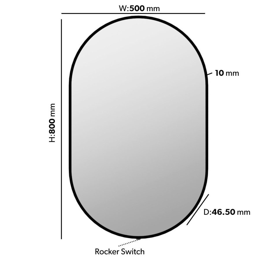 Oval Black Backlit Bathroom Mirror with Battery Operated Lights 500 x 800mm - Venus