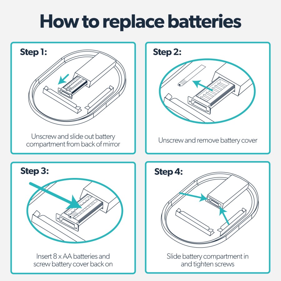 Oval Black Backlit Bathroom Mirror with Battery Operated Lights 500 x 800mm - Venus