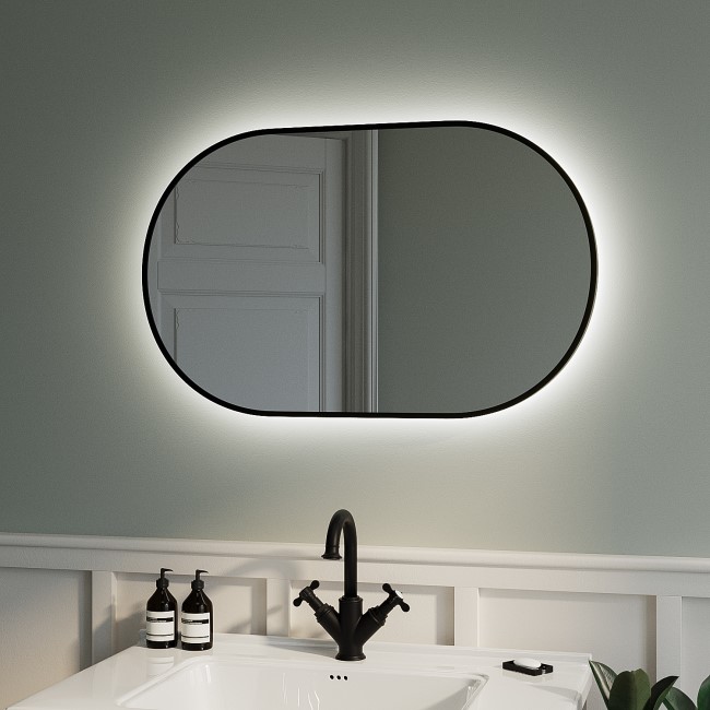 Oval Black Backlit Heated Bathroom Mirror with Lights 500 x 800mm - Venus