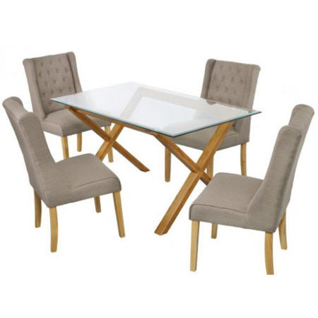 LPD Wing Linen Pair of Beige Dining Chairs