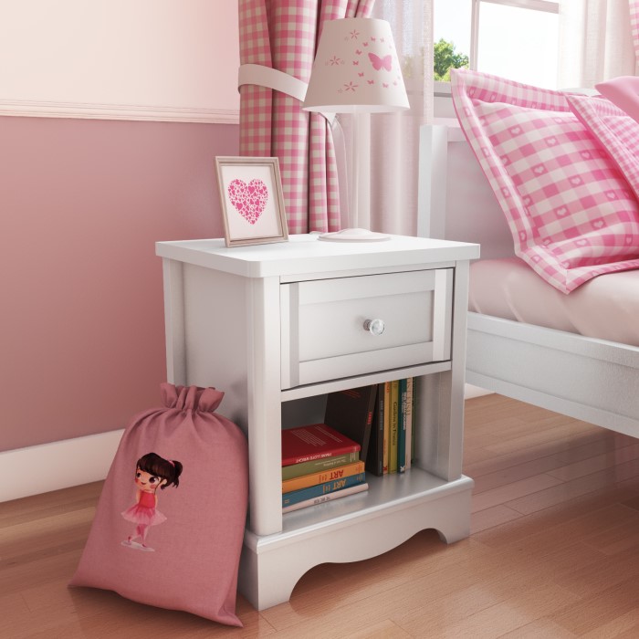 Victoria Girls White 1 Drawer Bedside Table Furniture123