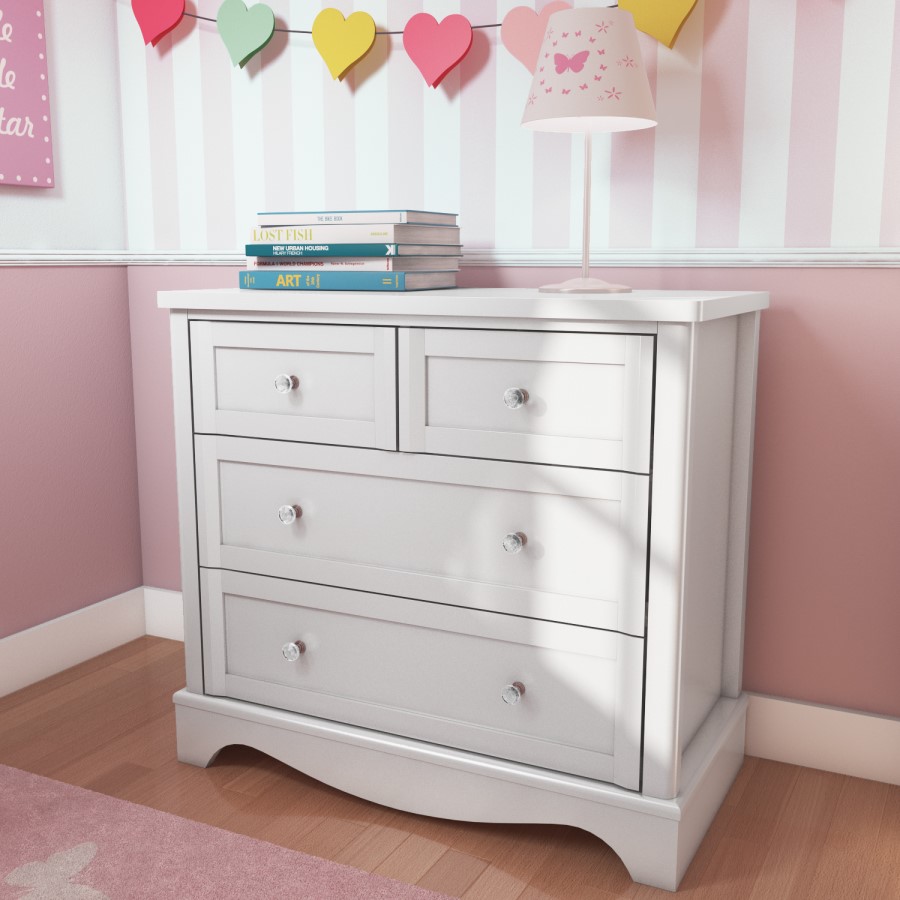 Victoria Girls White 2+2 Chest of Drawers - 4 Drawers