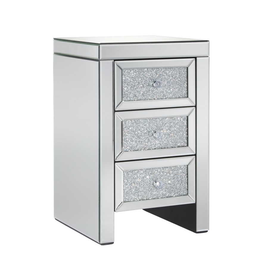Vienna Mirrored 3 Drawer Bedside Table with Crushed Diamond Effect