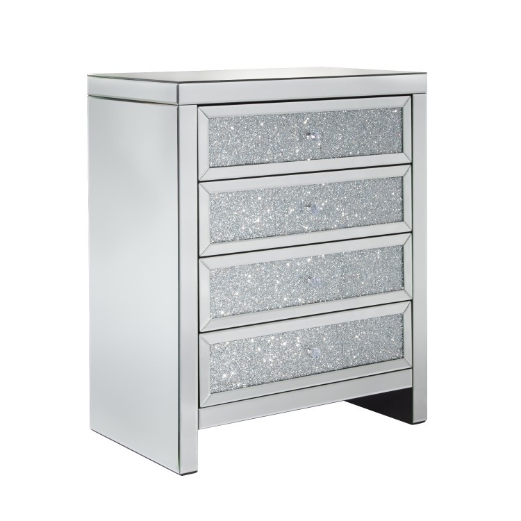 Vienna Mirrored 4 Drawer Chest of Drawers with Crushed Diamond Effect