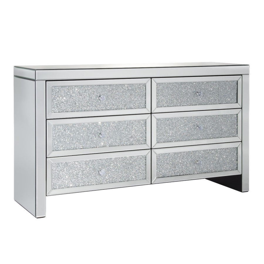 Vienna Mirrored 6 Drawer Wide Chest of Drawers with Crushed Diamond Effect