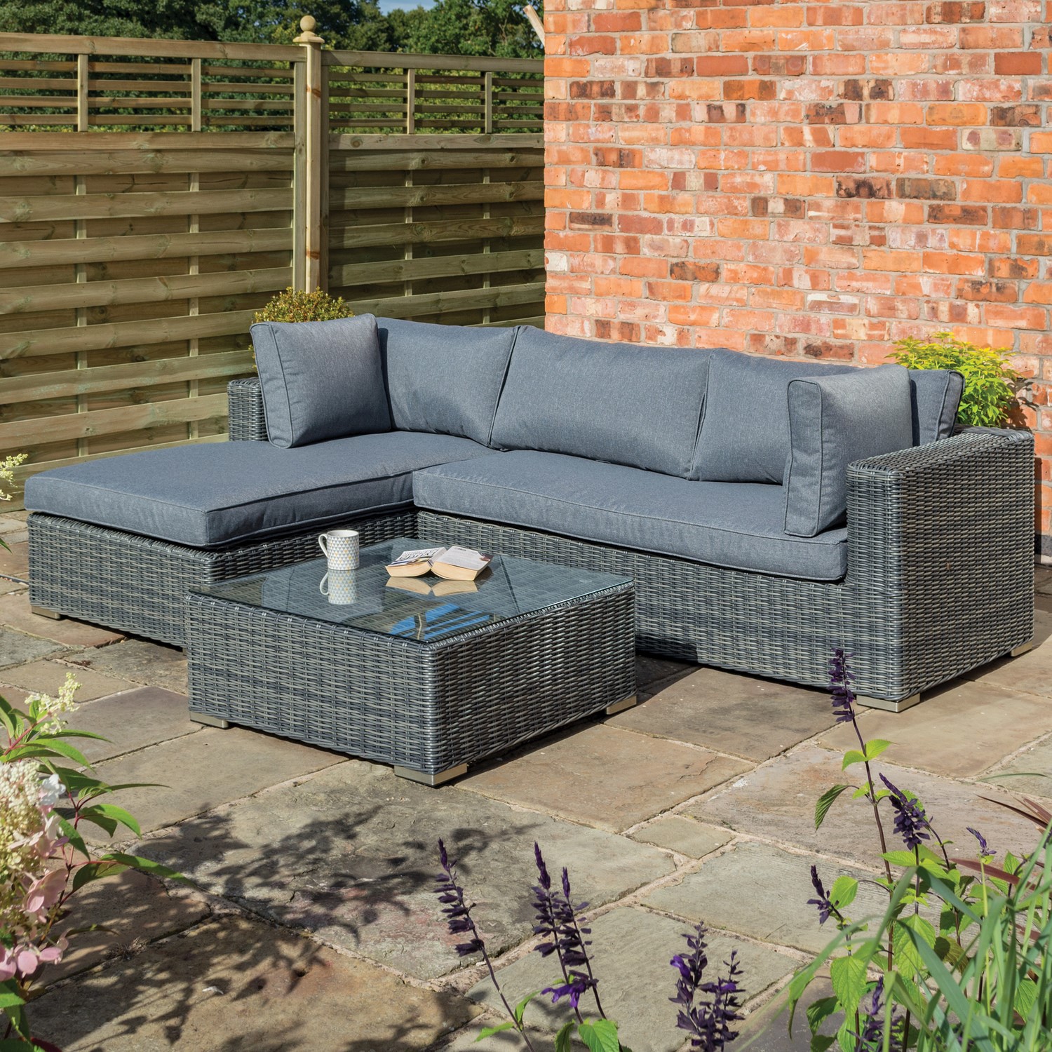 Garden L Sofa - Rosen 8 Seater Grey Rattan Corner Garden Sofa Set