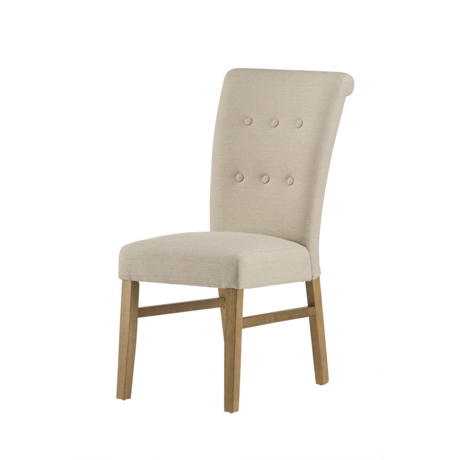 Vigo Button Back Dining Chair In Beige Natural Fabric