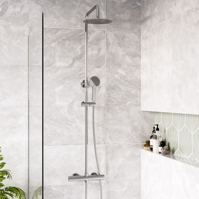 Chrome Round Thermostatic Bar Mixer Shower Set with Slide Rail Kit & Hand Shower - Vira