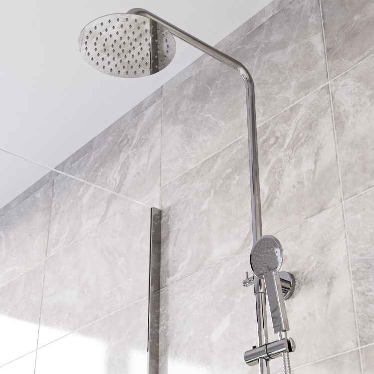 Chrome Round Thermostatic Bar Mixer Shower Set with Slide Rail Kit & Hand Shower - Vira