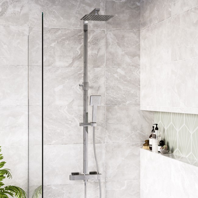 Chrome Mixer Shower with Bath and Basin Tap Set - Cube