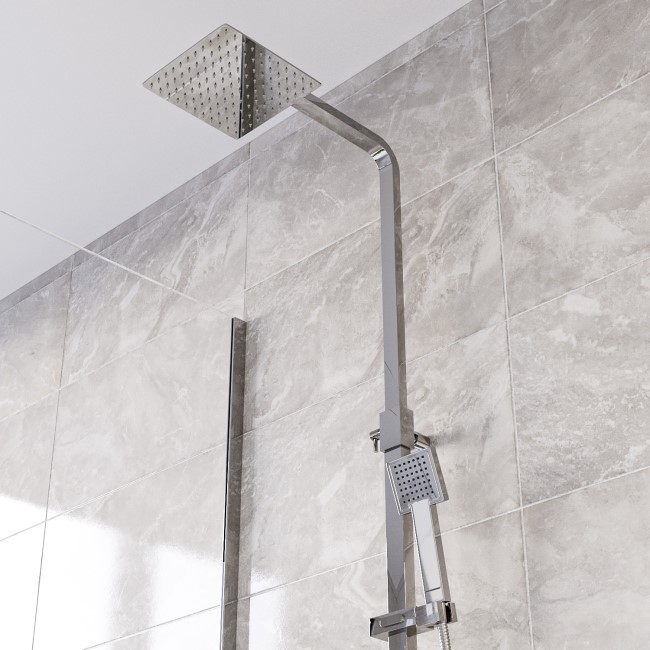 Chrome Mixer Shower with Bath and Basin Tap Set - Cube