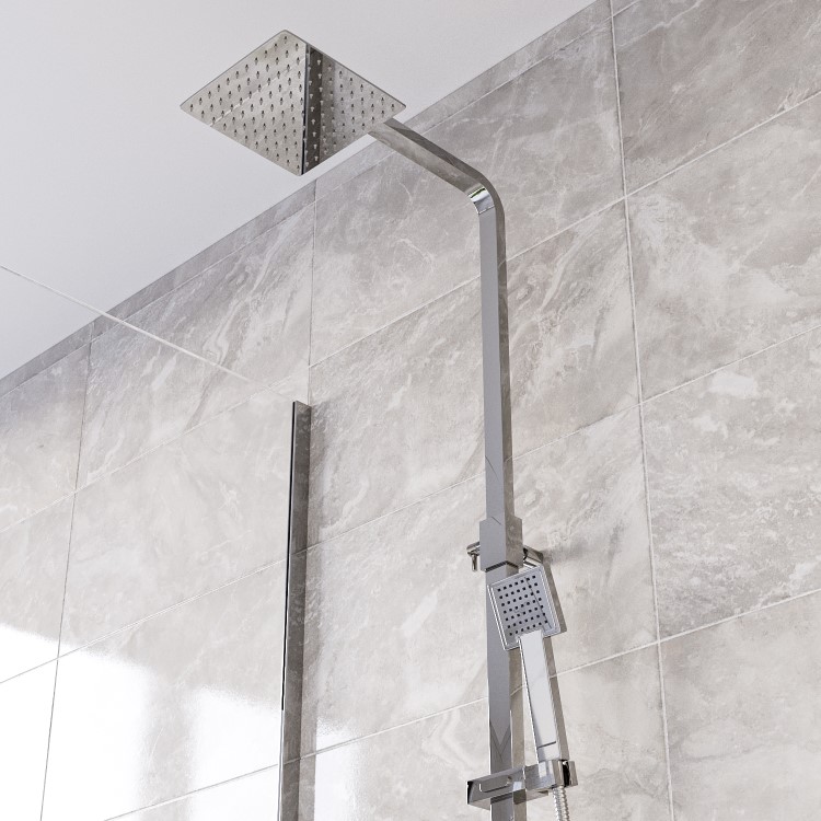 Grade A1 - Chrome Mixer Shower with Bath and Basin Tap Set - Cube