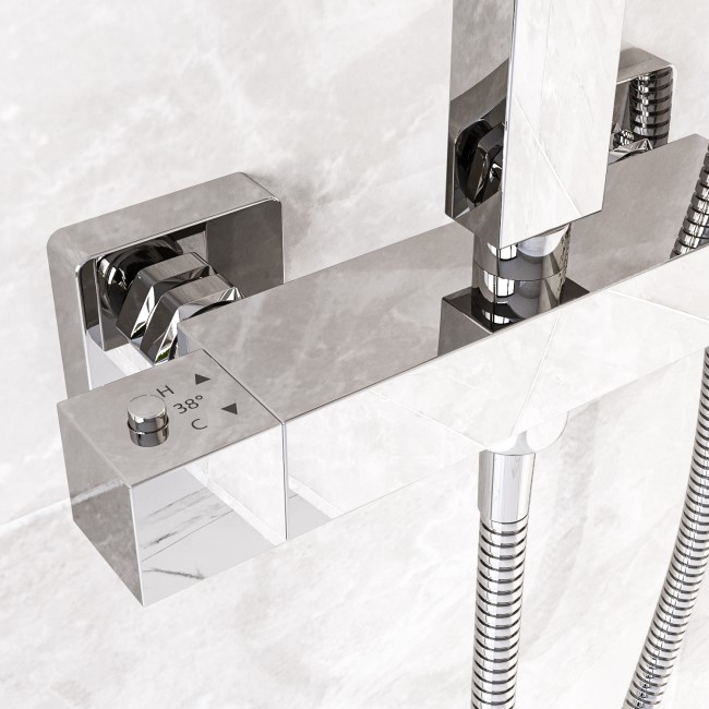 Chrome Mixer Shower with Bath and Basin Tap Set - Cube