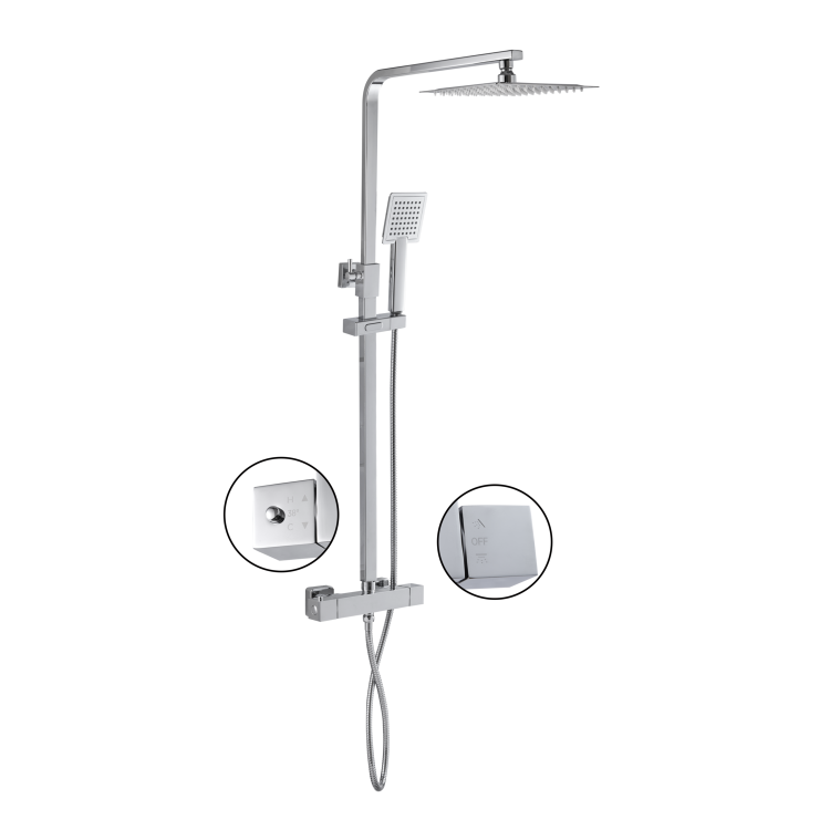 Grade A1 - Chrome Mixer Shower with Bath and Basin Tap Set - Cube